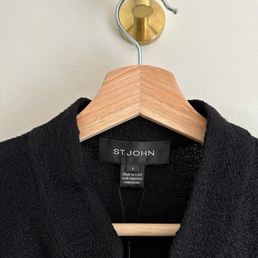 ST. JOHN Button Front Pockets Long Sleeve Dress Caviar Line 8 - Picture 7 of 16